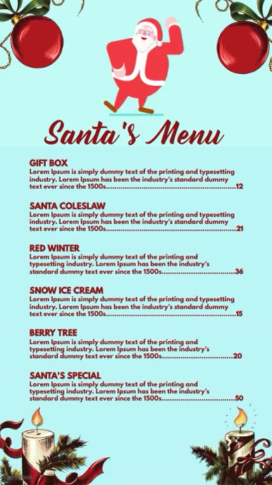 Christmas Santa's Menu Ekran reklamowy (9:16) template