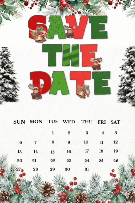 Plantilla de Christmas Save the Date Calendar | Holiday Event Reminder ...