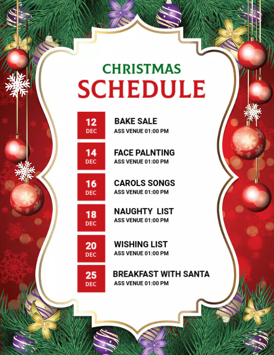 Christmas Work Rota Christmas Event Schedule Flyers Template | PosterMyWall