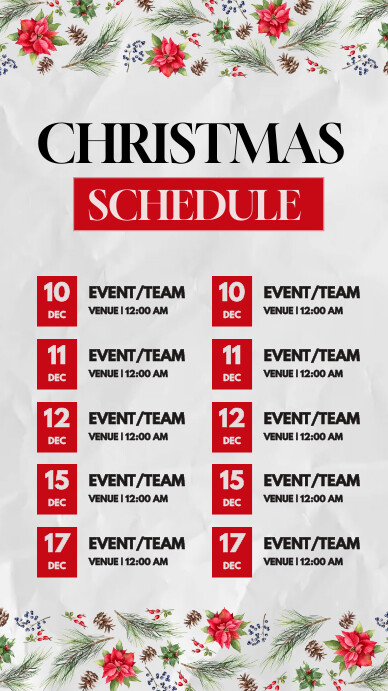 Christmas Work Rota Christmas Event Schedule Template | PosterMyWall