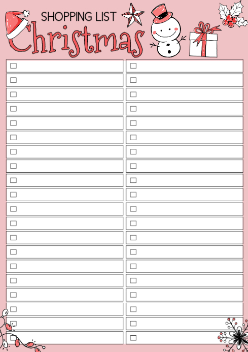 Christmas Shopping List Template Printable A4 | PosterMyWall