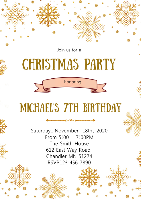 Christmas Snowflake Birthday Party Invitation Template
