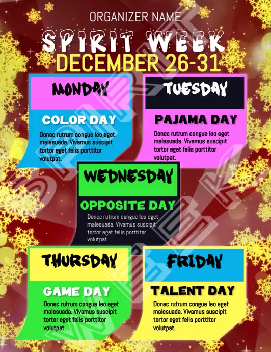 CHRISTMAS Spirit Week, XMAS Template PosterMyWall