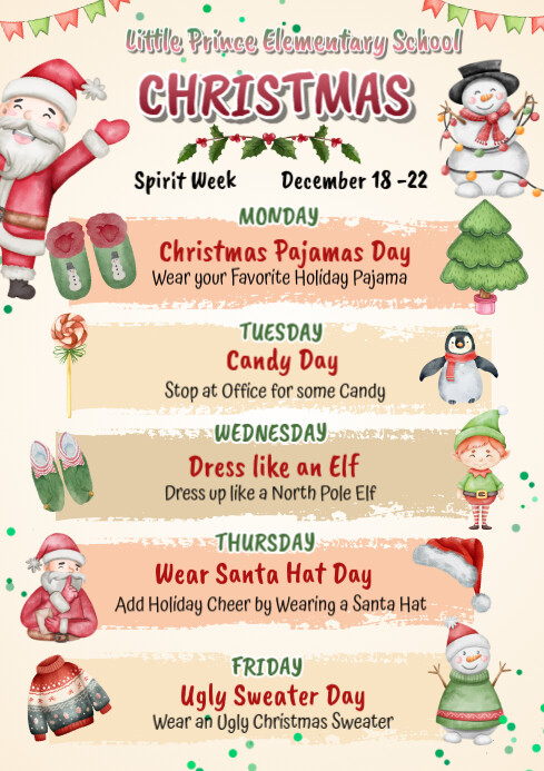 Christmas Spirit Week A4 template