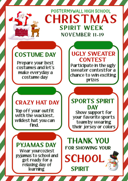 Christmas spirit week flyer poster template design A4