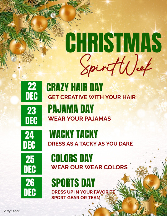 Christmas spirit week flyers Template PosterMyWall