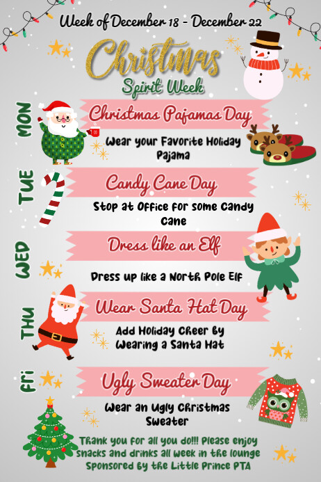 Christmas Spirit Week Itinerary Template | PosterMyWall