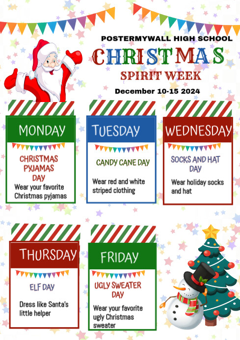 Christmas spirit week poster template design A4