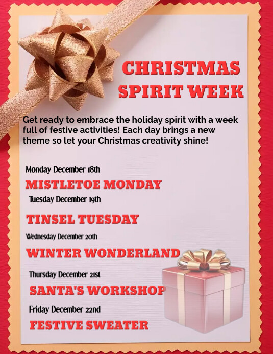 Christmas spirit week template Modelo PosterMyWall