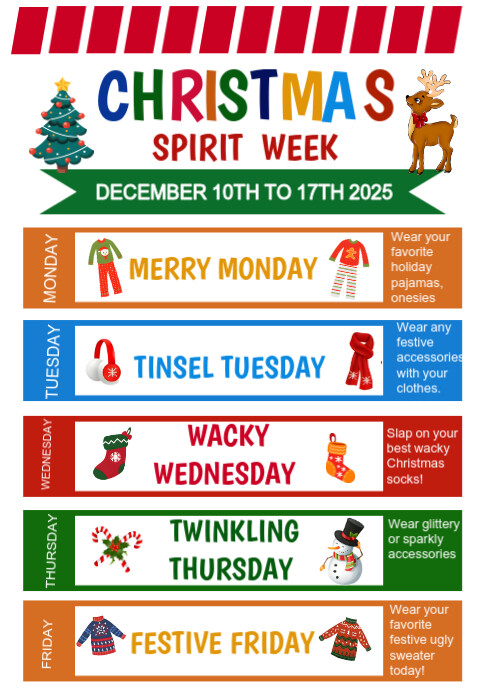 Christmas spirit week themed flyer template A4