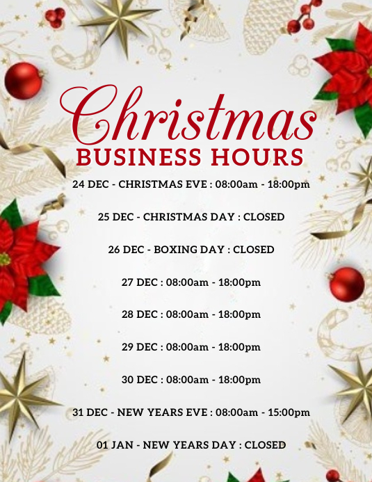 Holiday Hours Example CHRISTMAS STORE BUSINESS HOURS Flyer Template | PosterMyWall