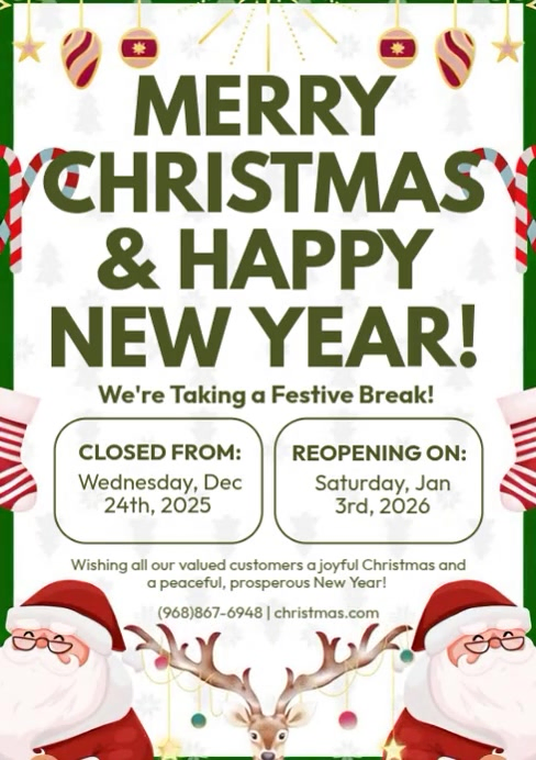 Store Close Note Christmas Store Close Notice Template | PosterMyWall