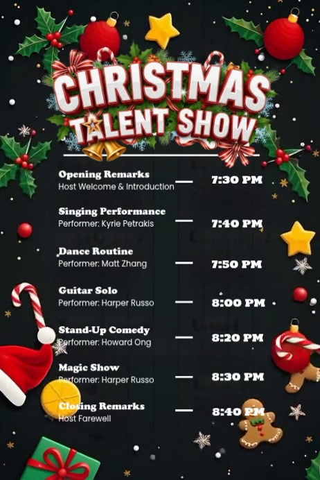 Christmas Talent Show Program Template | PosterMyWall