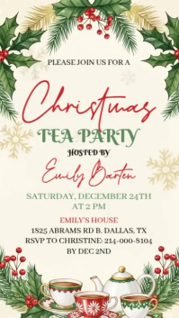Christmas tea party Digitalt display (9:16) template