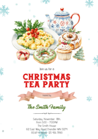 Christmas tea party invitation A6 template