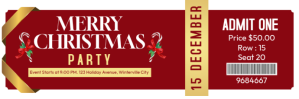 红色 Christmas Party Ticket Intestazione e-mail Template