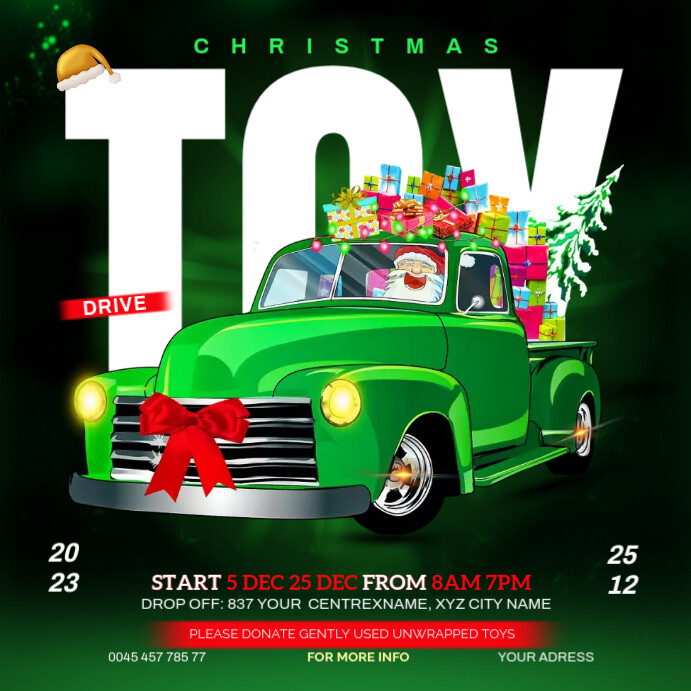 Christmas toy drive poster Quadrado (1:1) template