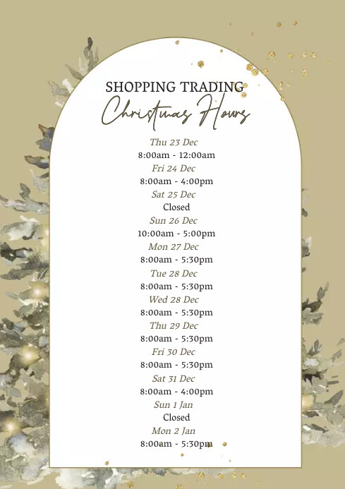 CHRISTMAS TRADING HOURS DESIGN TEMPLATE A4