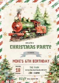 Christmas Train party invitation A6 template