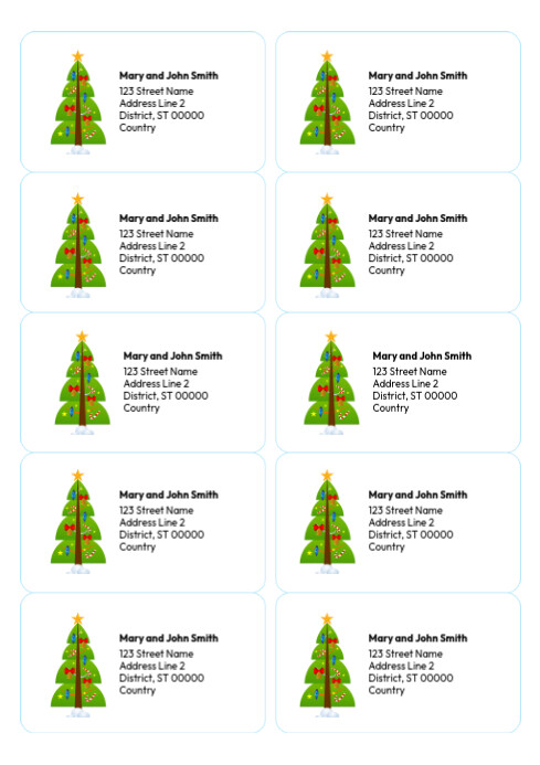 Christmas Tree 10 Address Labels Template A4