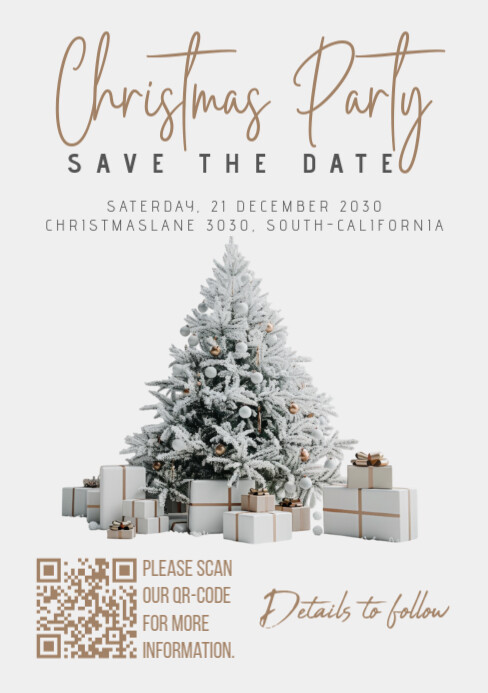 Christmas Tree gray save the date Card A5 template
