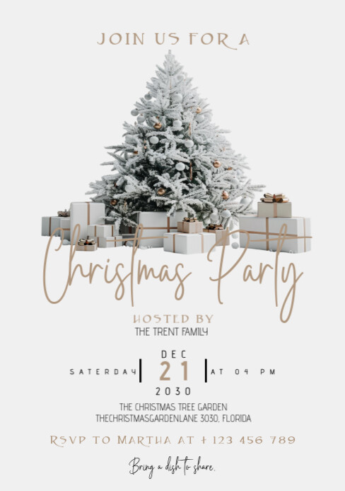 Christmas tree with presents party invitation A5 template