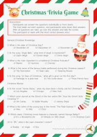 Christmas Trivia Game A6 template