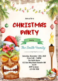 Christmas Tropical Party invitation A6 template