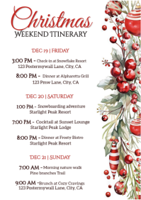 Christmas Weekend Itinerary Template – Elegant Holiday Event Schedule A4
