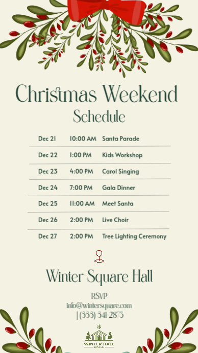 Christmas Weekend Schedule Template | PosterMyWall