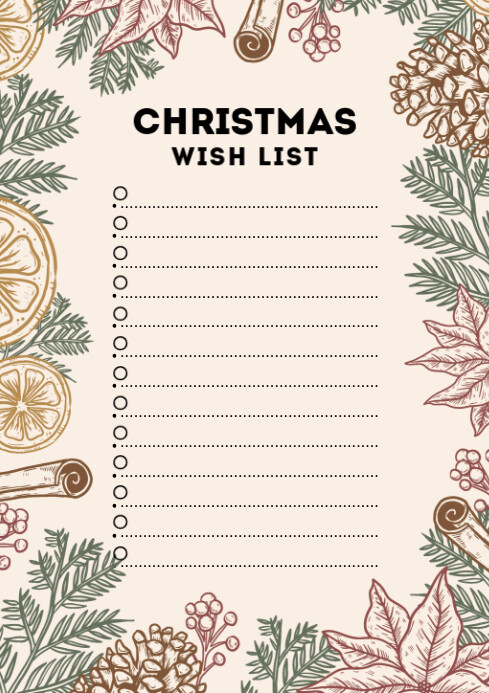 Christmas Wish List A4 template