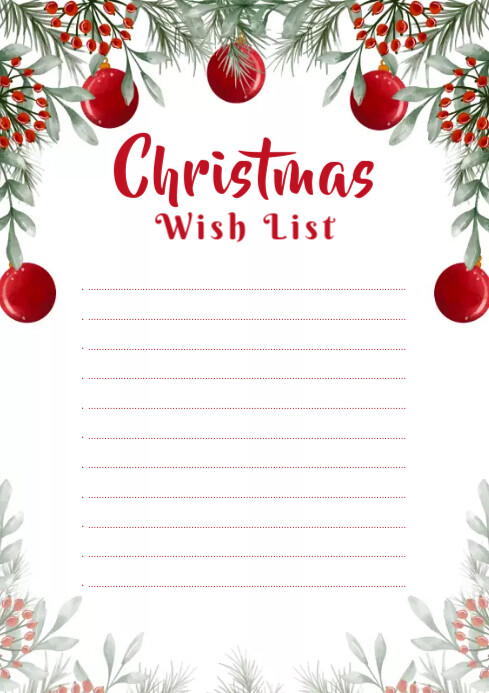 Christmas Wish List A4 template