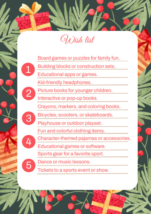 Christmas Wishlist A4 template