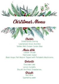 Christmas wreath food menu card A5 template