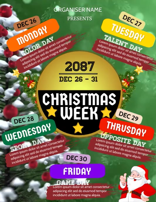 chritsmas Spirit Week , x-mas spirit week Folheto (US Letter) template