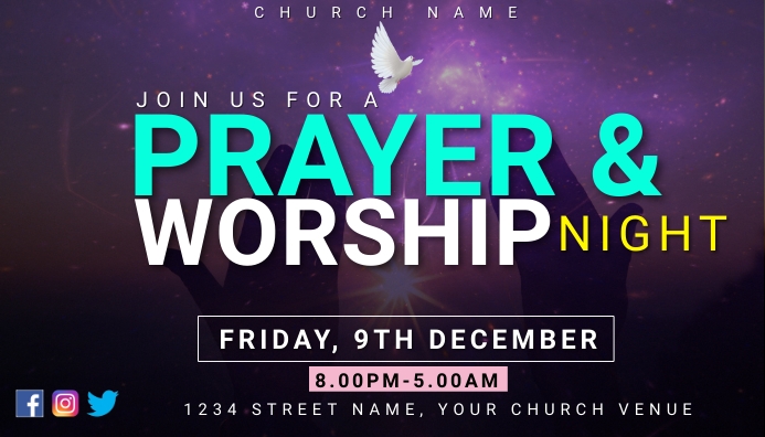 Church, prayer, worship, night Blog Header template