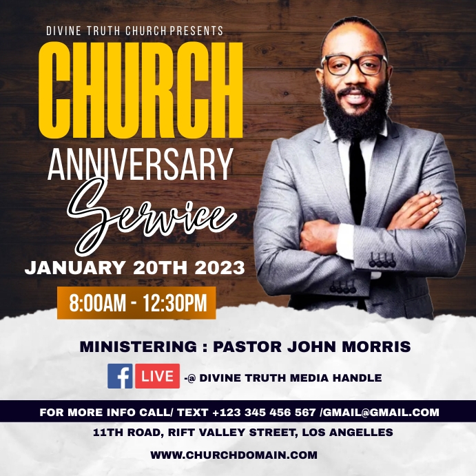 church anniversary service Publicação no Instagram template