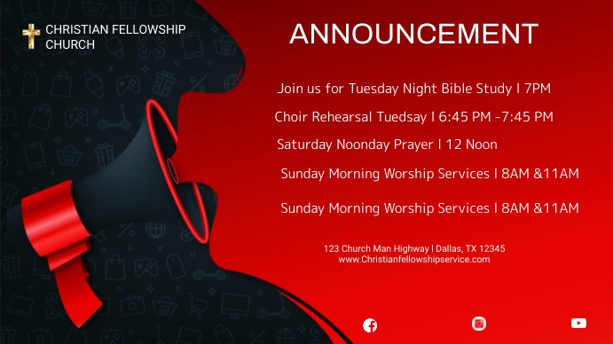 church announcements Digital Display (16:9) template