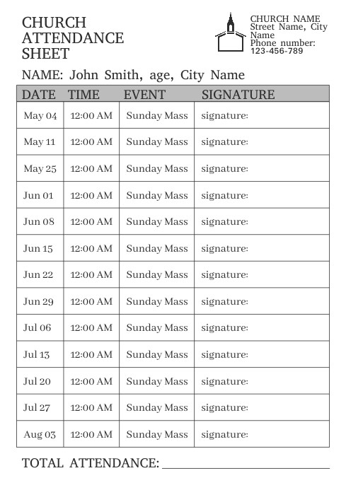 Printable Church Attendance Forms