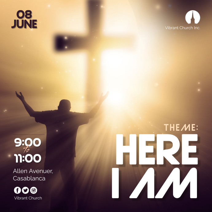CHURCH BIBILE STUDY (HERE I AM) Instagram Post template