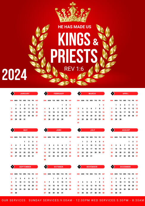 Church calendar 2024 A5 template