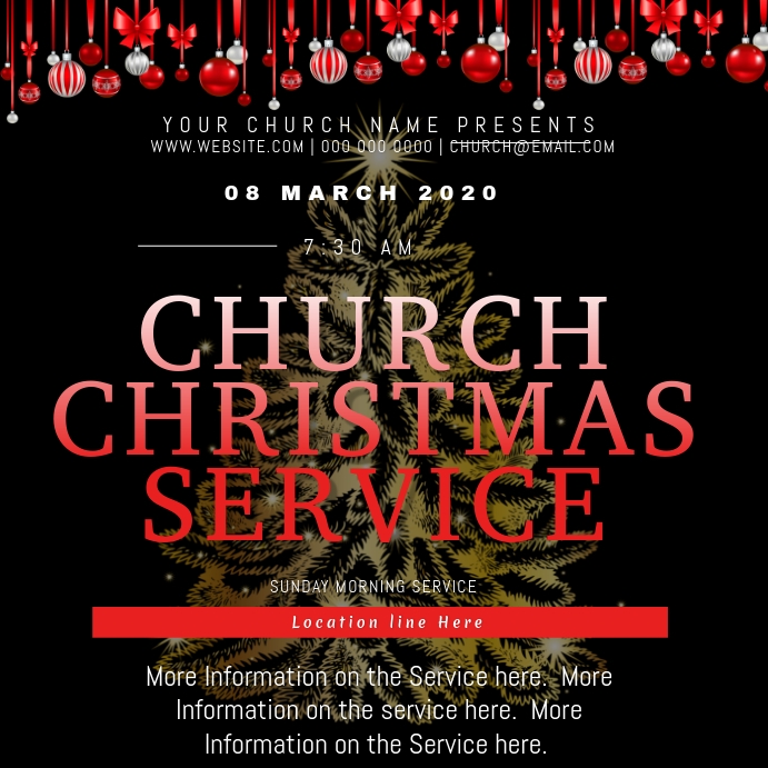 Church Christmas Day Event Flyer Template สี่เหลี่ยมจัตุรัส (1:1)