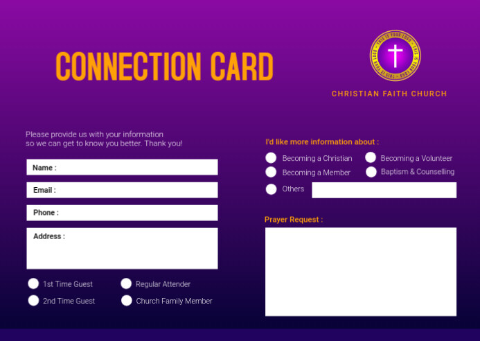 Church Connect Card Examples church connection card Template | PosterMyWall