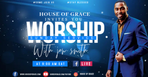 Niebieski Sunday Worship Service Facebook Ad Template
