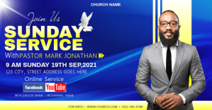 Blue Church Service Announcement Facebook Shared Image Template