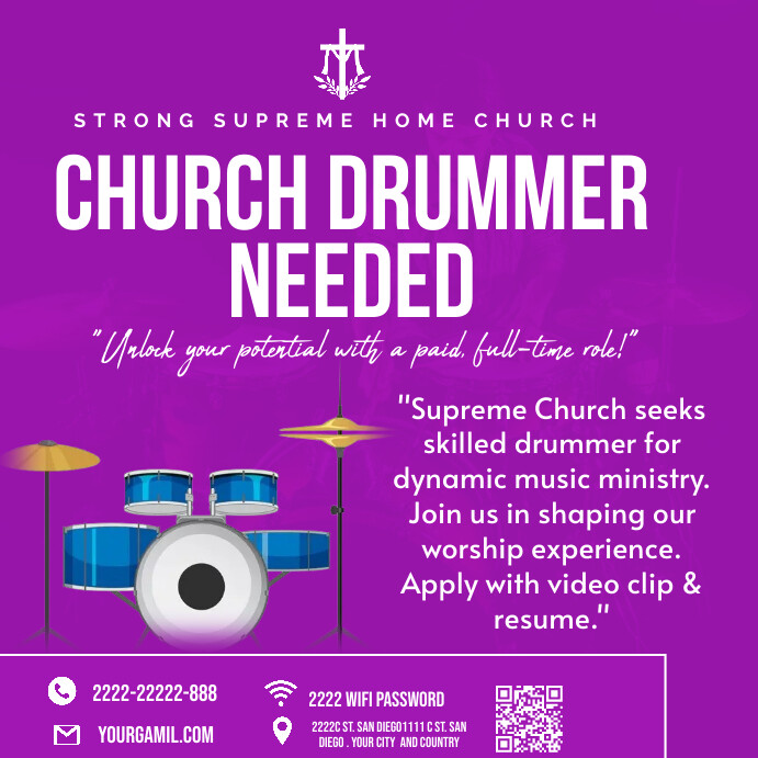 Drummer Needed Church Drummer Needed Template | PosterMyWall