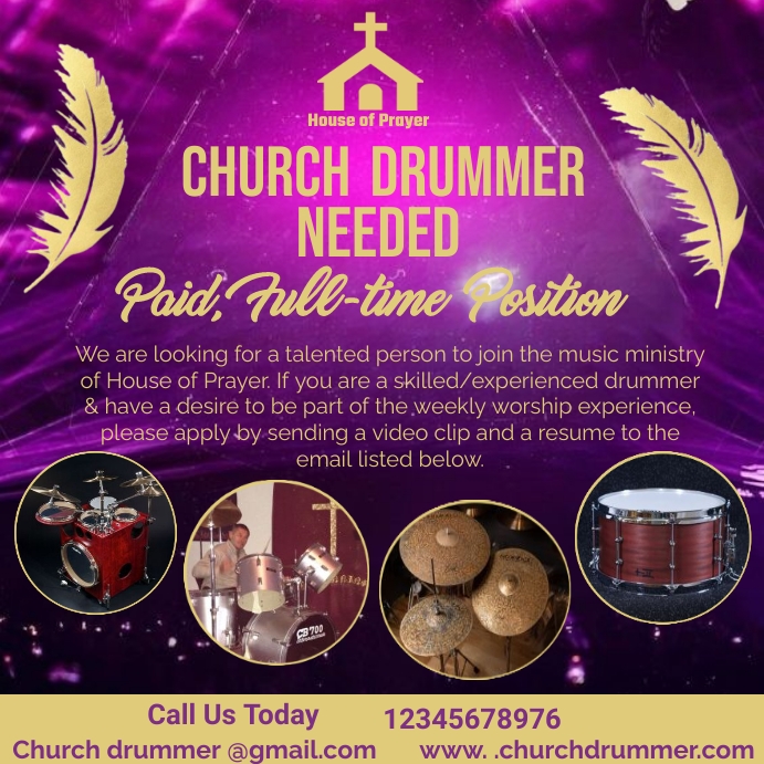 Church Drummer Needed flyer , church Drumming Template PosterMyWall