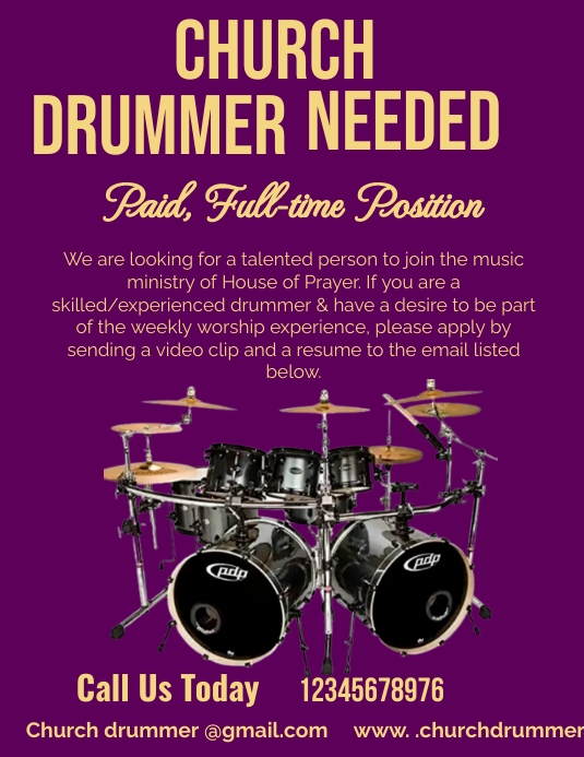 Copy of Church Drummer Needed flyer , church Drumming PosterMyWall