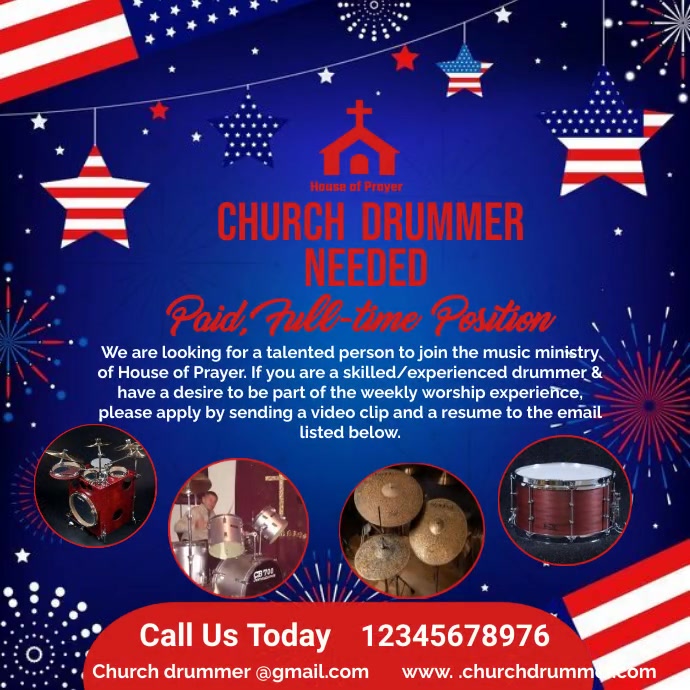 Copy of Church Drummer Needed flyer , church Drumming PosterMyWall