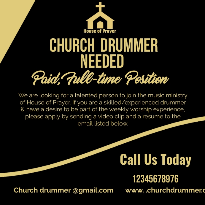 Copy of Church Drummer Needed flyer , church Drumming PosterMyWall